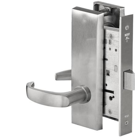 Best Grade 1 Passage Mortise Lock, 14 Lever, M Escutcheon, Non-Keyed, Satin Chrome Fnsh, Field Reversible 45H0N14M626